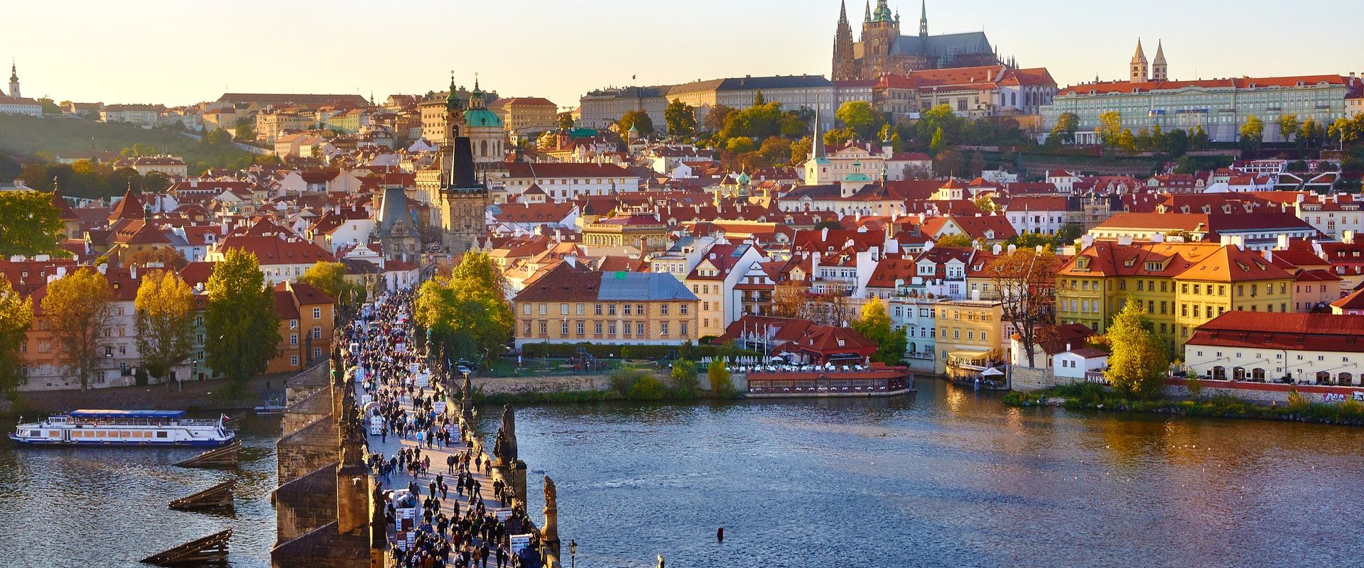 Prague at dusk, Charles Bridge and Prague Castle